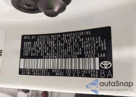 2014 Toyota Corolla Le Eco Plus from USA, damaged, VIN 5YFBPRHE3EP112166